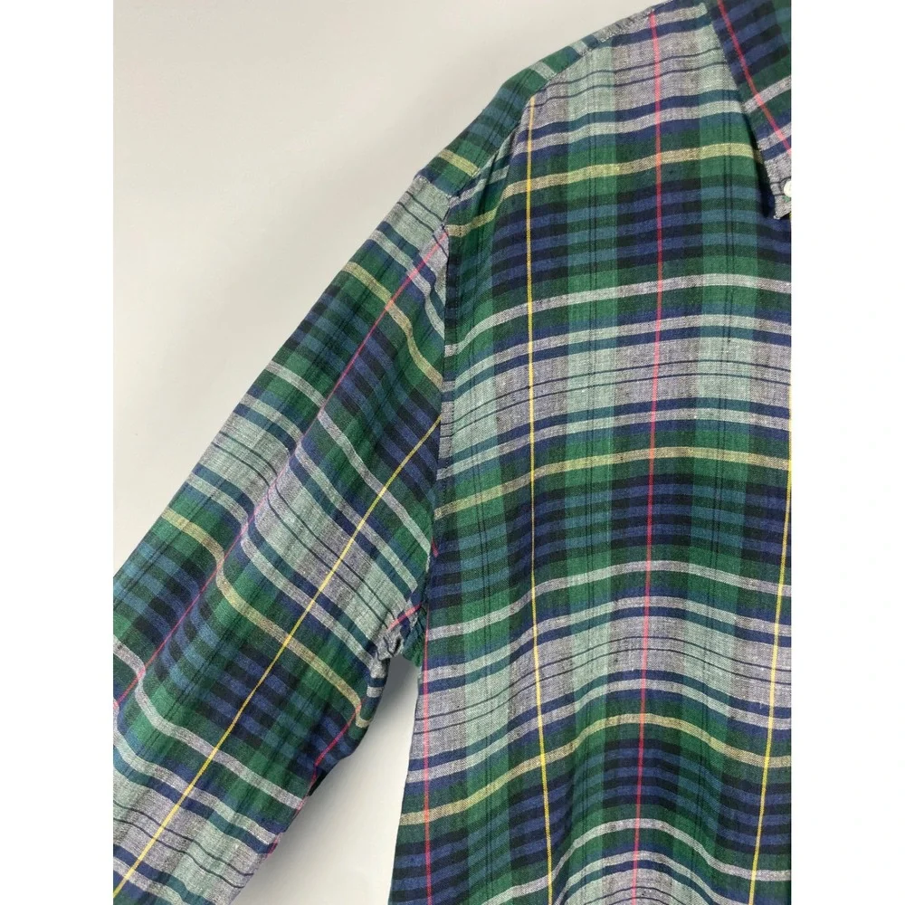 J.Crew Baird McNutt Irish Linen Slim Fit Plaid Button Down Shirt Mens XL Green